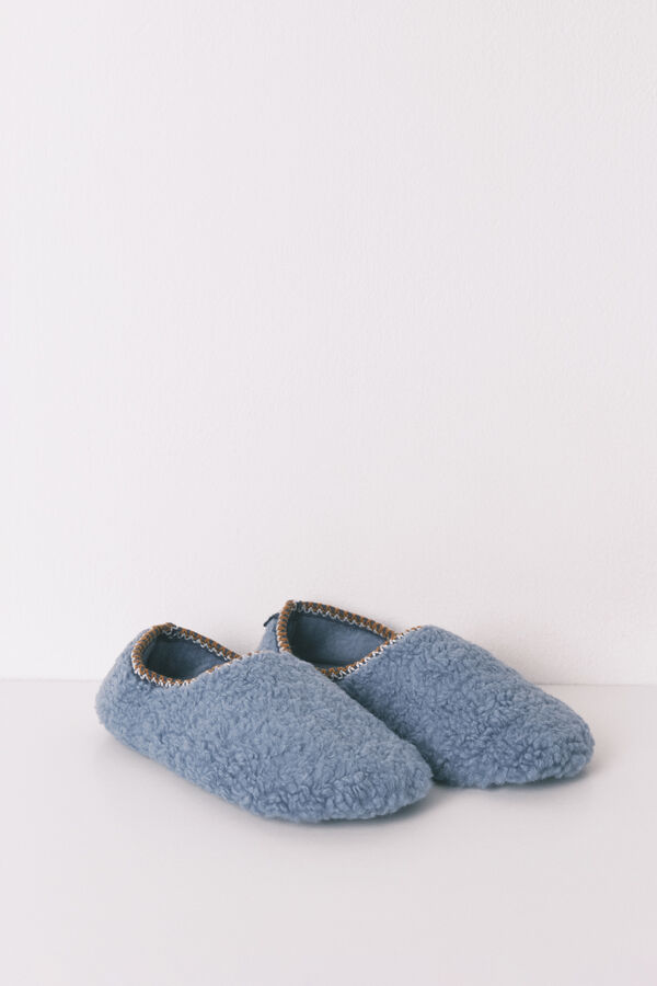 Women'secret Pantuflas para casa de borrego azul azul