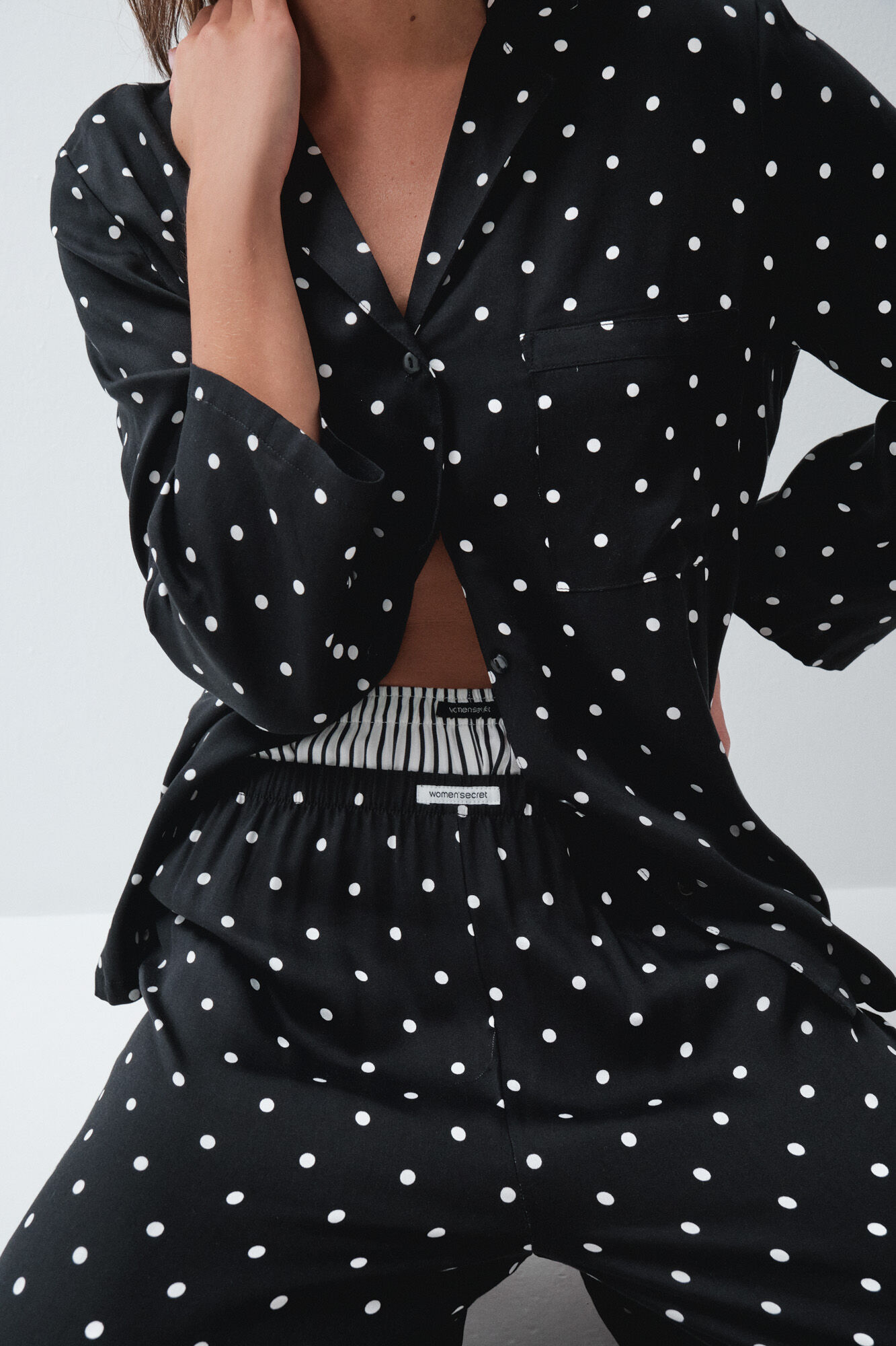 Women'secret Pijama larga camisera negra de puntos