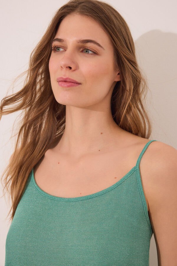 Womensecret Playera de tirantes sin mangas de canalé verde  verde
