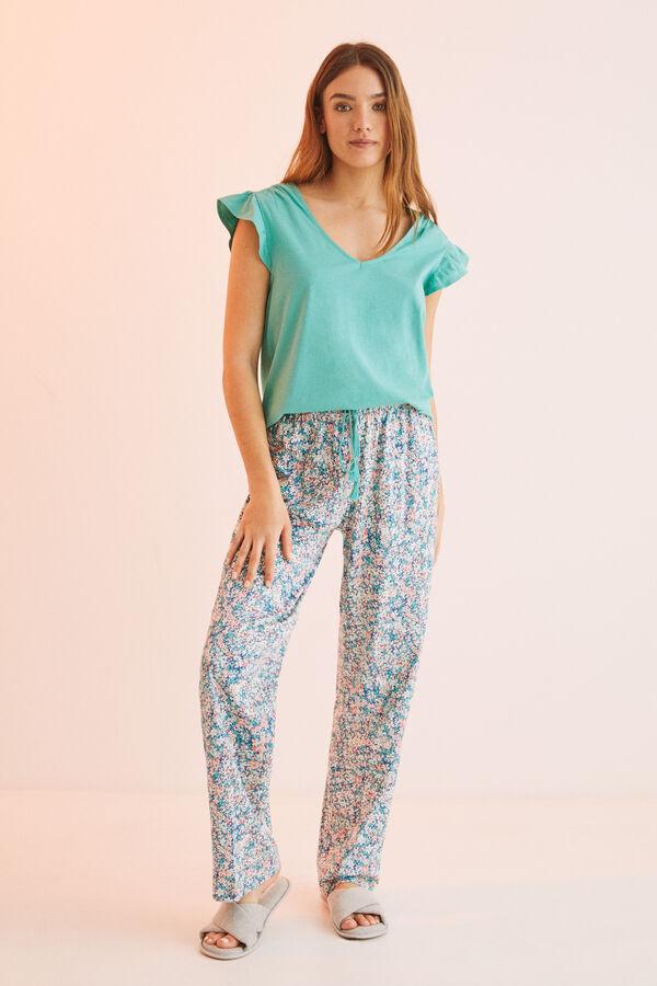 Womensecret Pijama 100% algodón manga volante verde