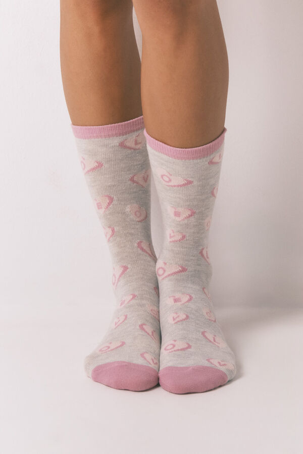 Women'secret Pack de 3 calcetines largos de coraz&oacute;n  estampado