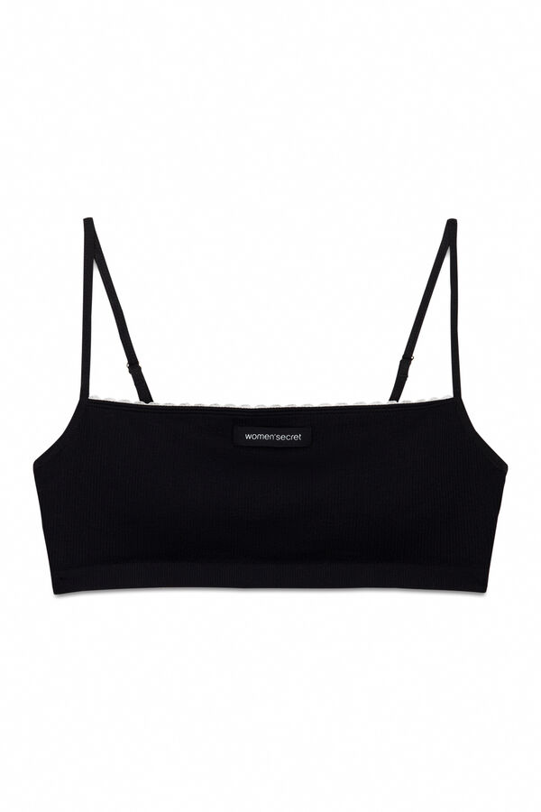 Women'secret Top recto sin costuras acanalado negro negro