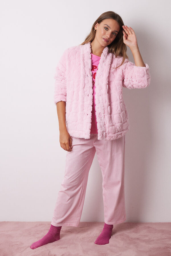 Womensecret Bata corta rosa pelo esponjoso corazones rosa