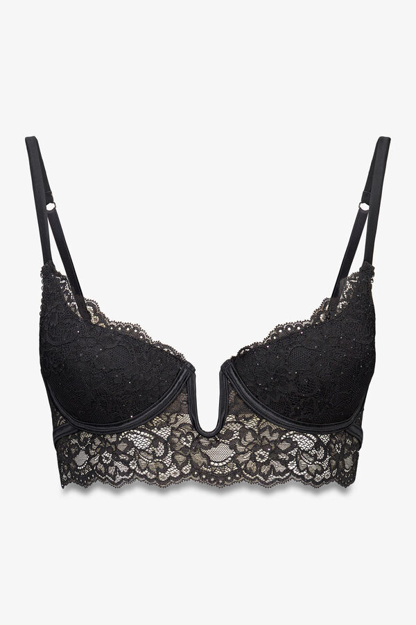 Women'secret Brasier GORGEOUS push up encaje negro brillo negro