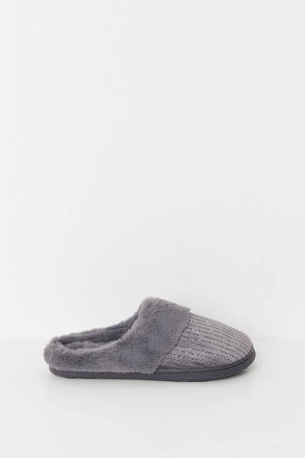Womensecret Pantuflas pelo gris oscuro lurex gris