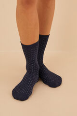 Womensecret Calcetines largos de algodón con puntos azul marino azul
