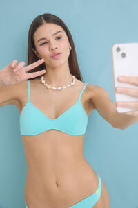 Womensecret Top de bikini con escote en PICO color turquesa verde