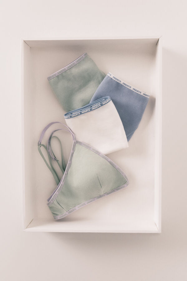 HI&BYE Pack de 3 panties cl&aacute;sicas de algod&oacute;n verde, azul y blanco blanco