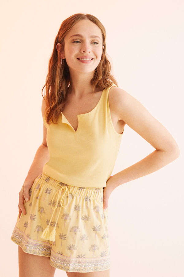 Womensecret Pijama corta 100% algodón tirante ancho amarillo amarillo
