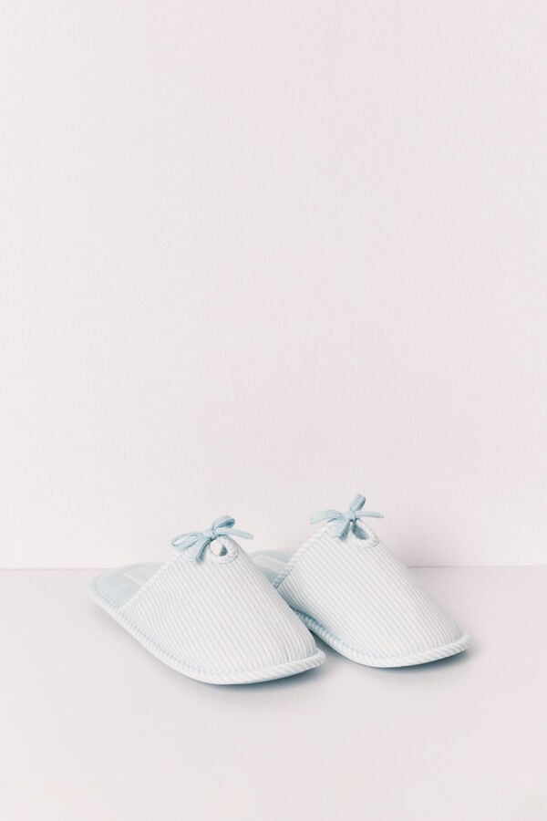 Women'secret Pantuflas a rayas con lazo verde verde