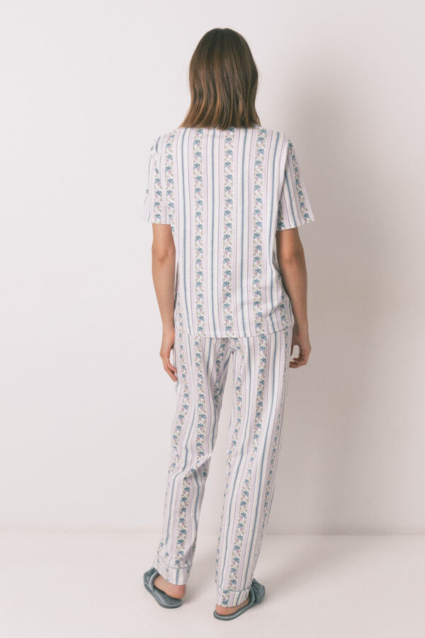 Womensecret Pijama camisera Capri de rayas 100% algodón marfil
