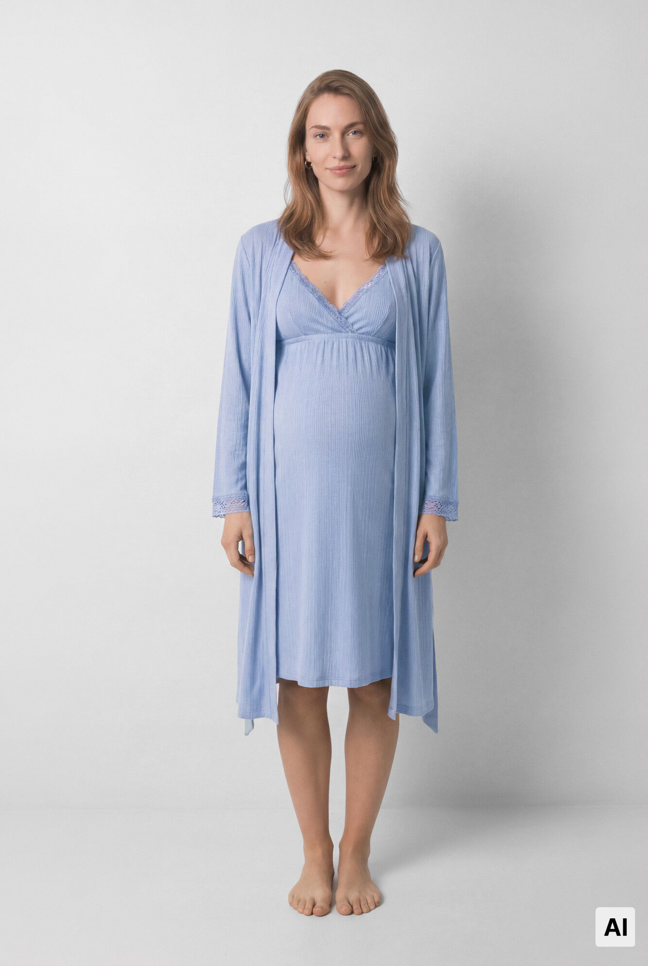 Women'secret Bata midi con cintur&oacute;n azul