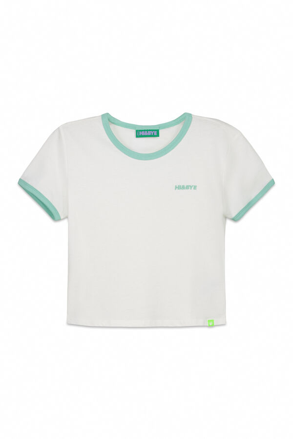 HI&BYE Playera lisa manga corta de 100% algod&oacute;n blanca marfil