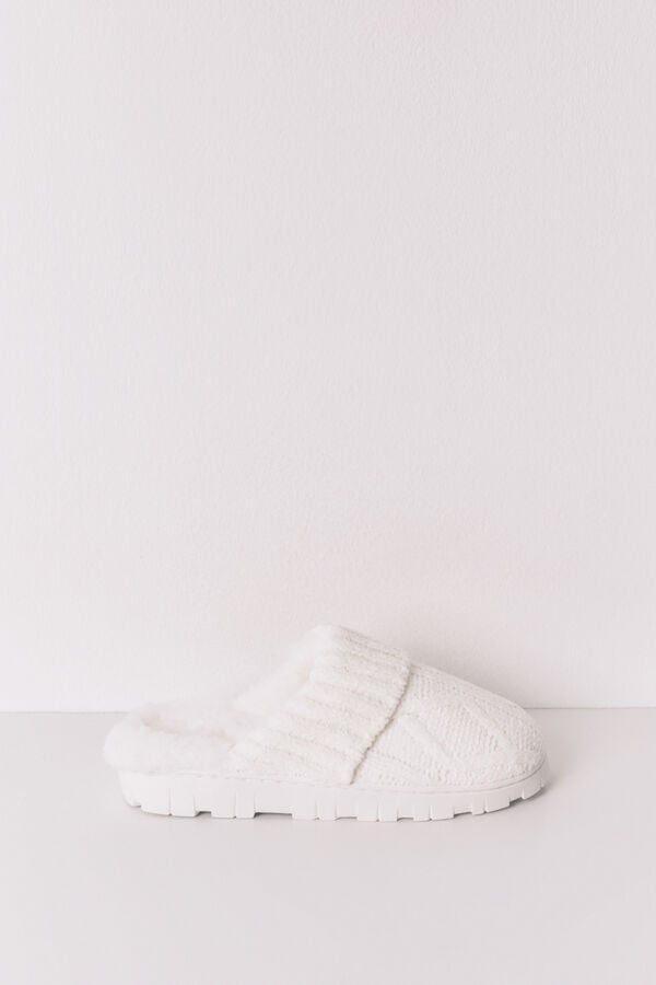 Women'secret Pantuflas para casa de tejido de tricot blancas marfil