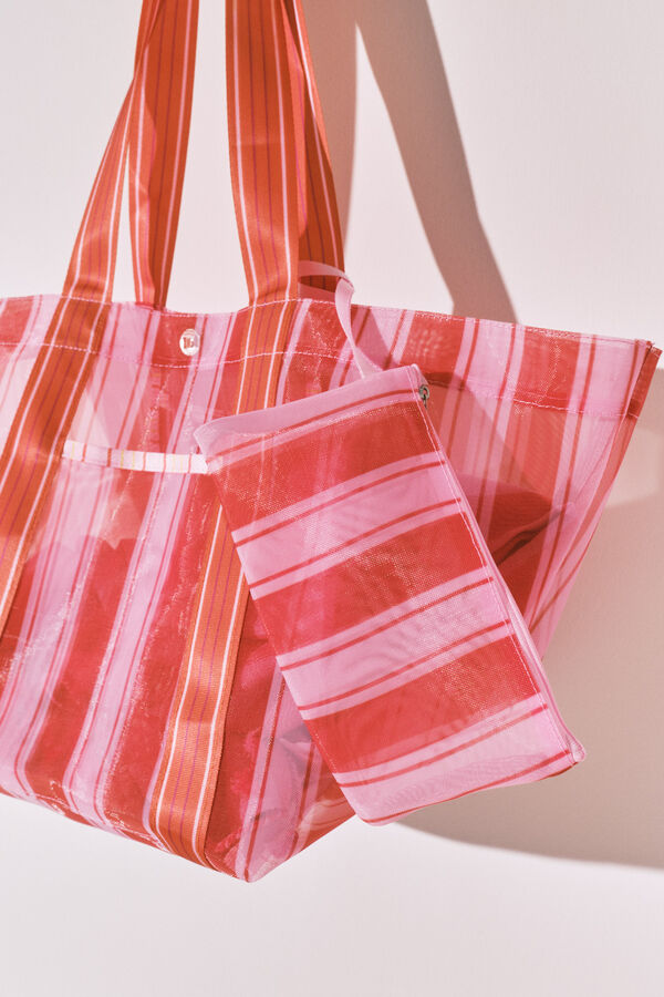 Women'secret Bolsa grande de malla a rayas rosa y naranja estampado