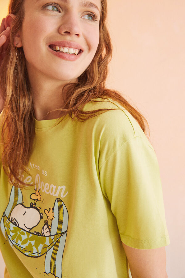 Womensecret Camiseta 100% algodón Snoopy limón verde