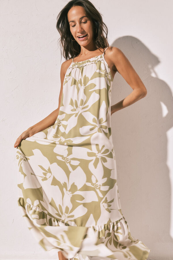 Women'secret Vestido largo de tirantes con estampado floral estampado