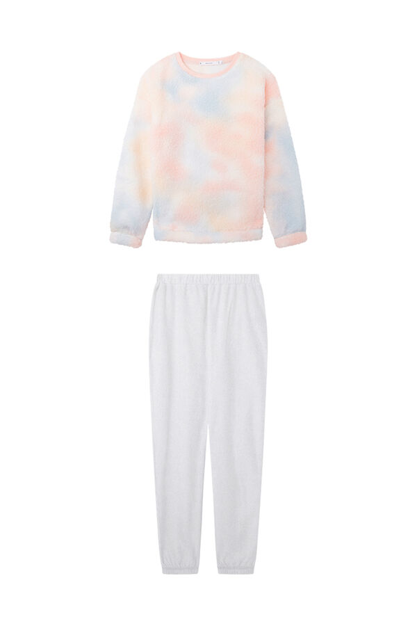 Womensecret Pijama largo borreguito y polar multicolor estampado