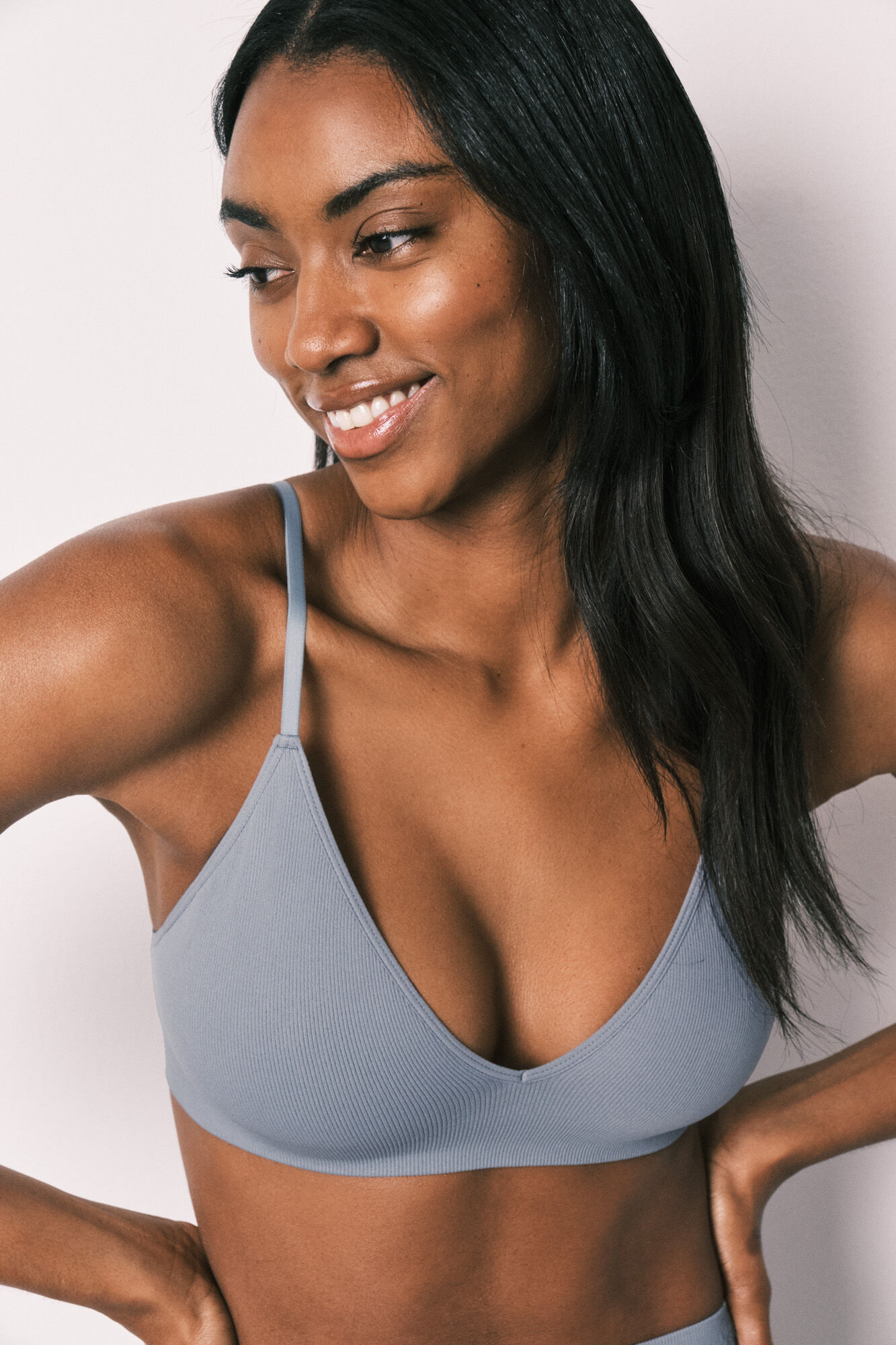 Women'secret Top triangular acanalado sin costuras azul