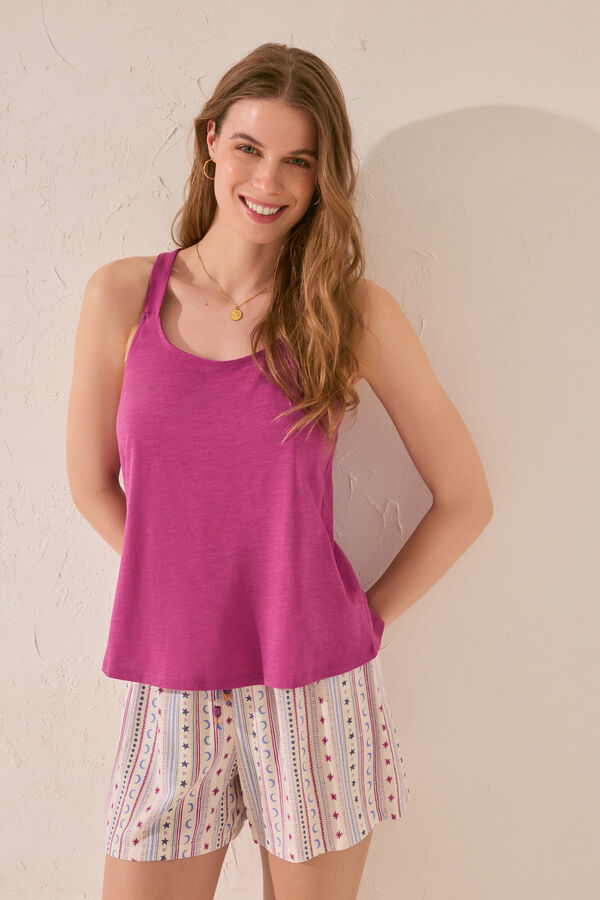 Womensecret Playera de tirantes sin mangas de algodón morado/lila morado/lila