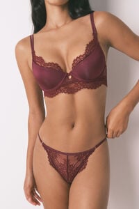Womensecret Panty clásica con tiras de encaje color vino púrpura