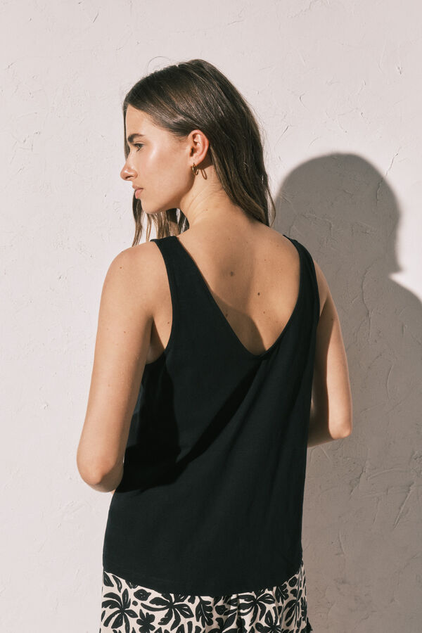 Women'secret Playera de tirantes anchos negra negro