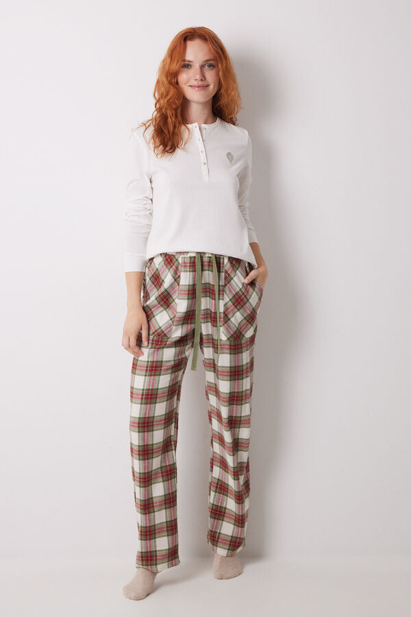 Womensecret Pantalón pijama cuadros algodón verde estampado
