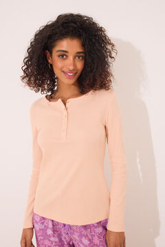 Womensecret Playera de manga larga de canalé naranja naranja