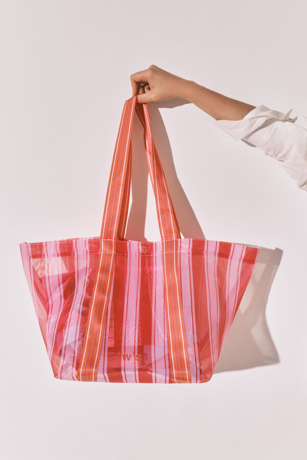 Women'secret Bolsa grande de malla a rayas rosa y naranja estampado