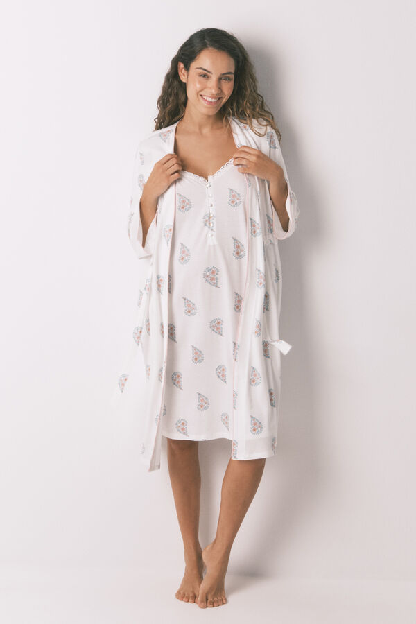 Womensecret Bata de premamá con estampado de sellos color marfil marfil