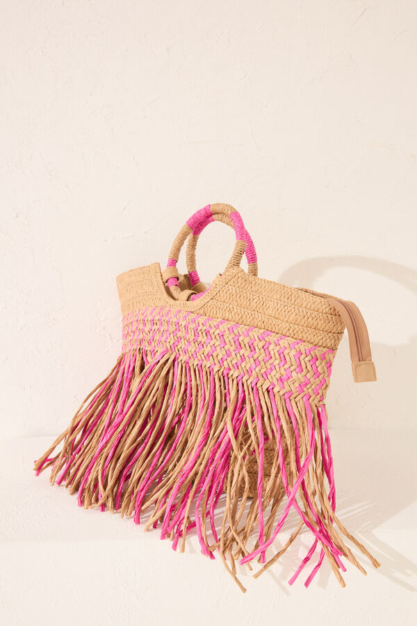 Womensecret Bolsa bolsa de playa de rafia rosa, bolsa café