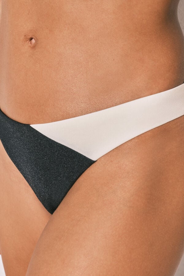 Women'secret Panty bikini tanga color block B&W negro