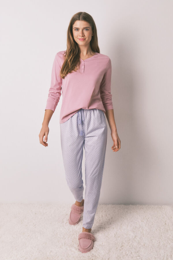 Women'secret Playera de manga larga de algodón cepillado rosa rosa