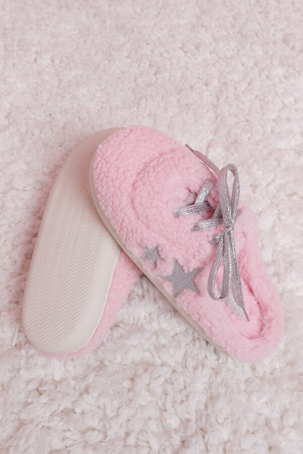 HI&BYE Pantuflas para casa de borrego de color rosa rosa