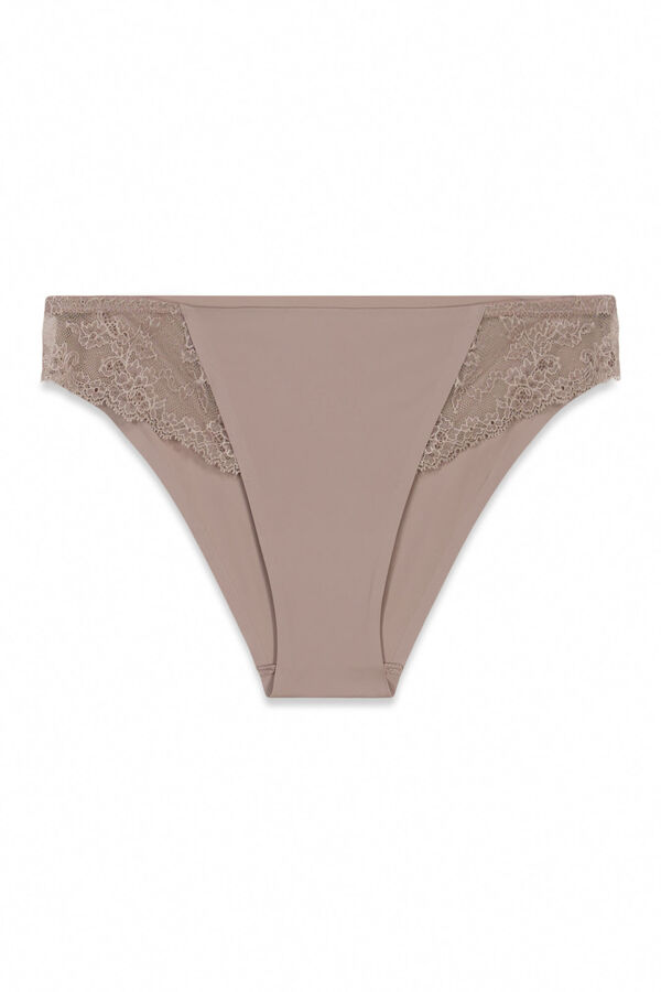 Women'secret Panty cl&aacute;sica de microfibra y encaje beige nude