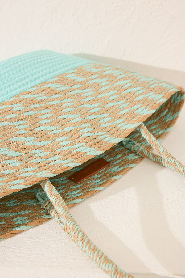 Womensecret Bolsa bolsa de playa de rafia verde, bolsa con logo verde