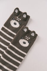 Women'secret Calcetines largos con estampado de oso en 3D beige