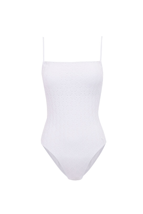 Womensecret Traje de baño de escote recto con bordado blanco marfil