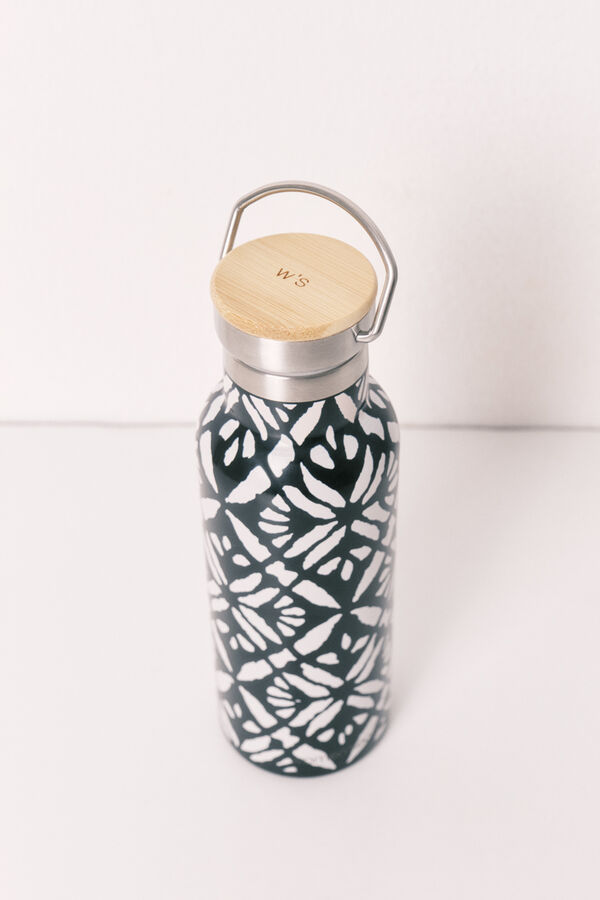 Women'secret Botella de acero inoxidable con estampado geom&eacute;trico gris