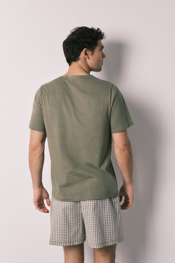 Women'secret Pijama corta de hombre de algod&oacute;n a cuadros kaki