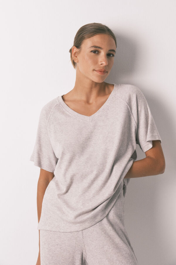 Women'secret Pijama larga canalé perchado gris gris