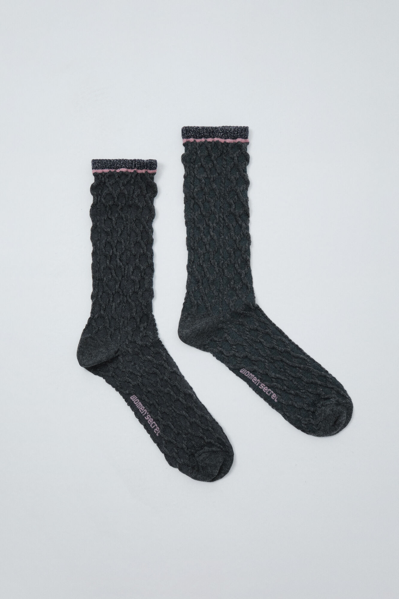 Women'secret Calcetines largos de lurex gris