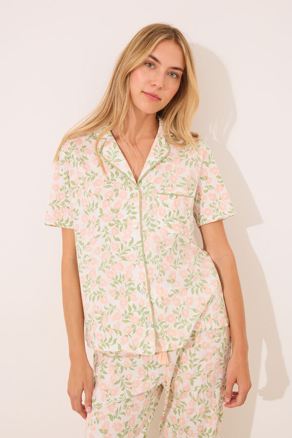 Womensecret Pijama camisera de algodón con estampado rosa rosa
