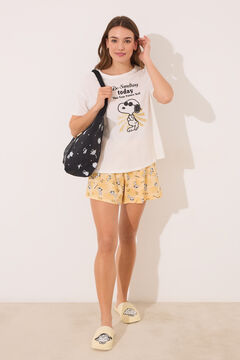 Womensecret Pijama corta de algodón color marfil de Snoopy marfil