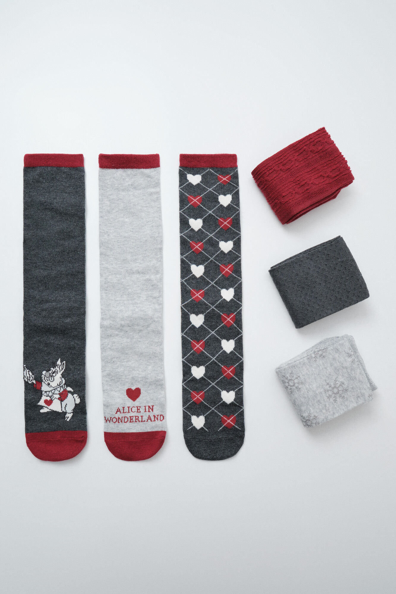 Women'secret Pack 6 calcetines largos rojos y grises