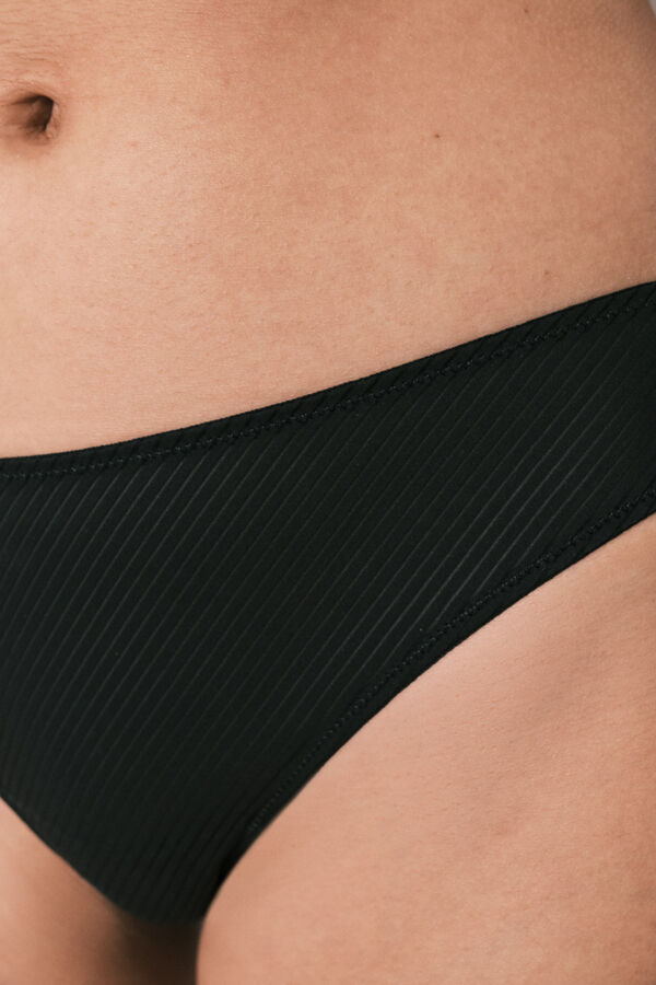 Women'secret Tanga de microfibra rayada y encaje negra negro