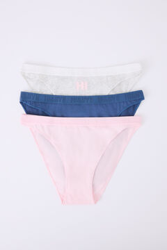 Womensecret Pack 3 bragas clásicas rosa, gris, azul blanco