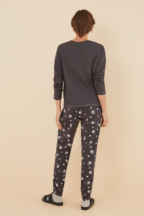 Womensecret Pijama larga 100% algodón Snoopy Moon gris