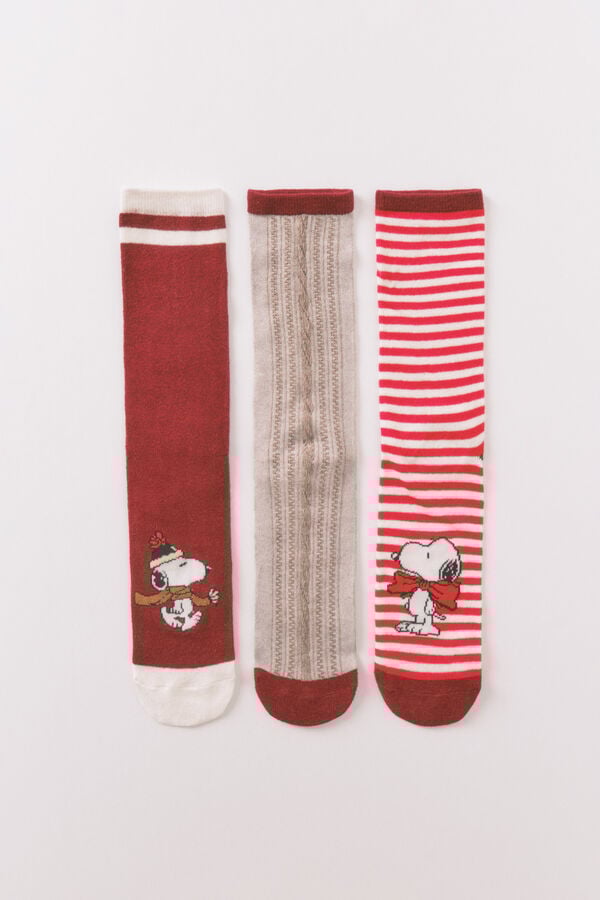 Women'secret Pack de 3 calcetines largos rojos de algodón de Snoopy  rojo