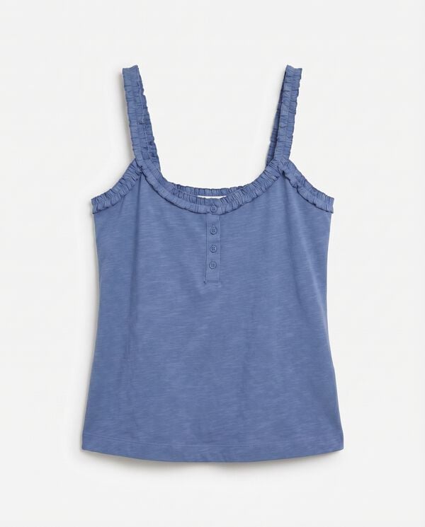 Women'secret Playera de tirantes con volantes de algod&oacute;n azul azul